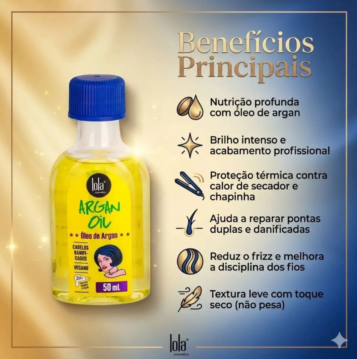 ÓLEO DE ARGAN LOLA COSMETICS 50ML COM ACESSÓRIO SORTIDO