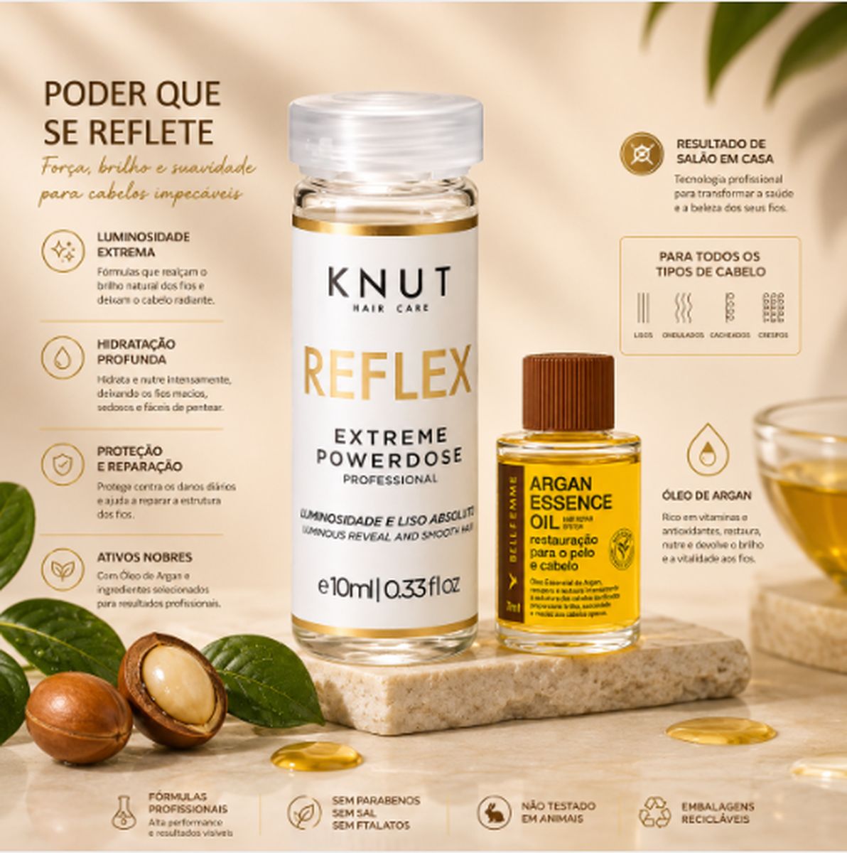KIT KNUT AMPOLA CAPILAR EXTREME POWERDOSE REFLEX 10ML COM ÓLEO