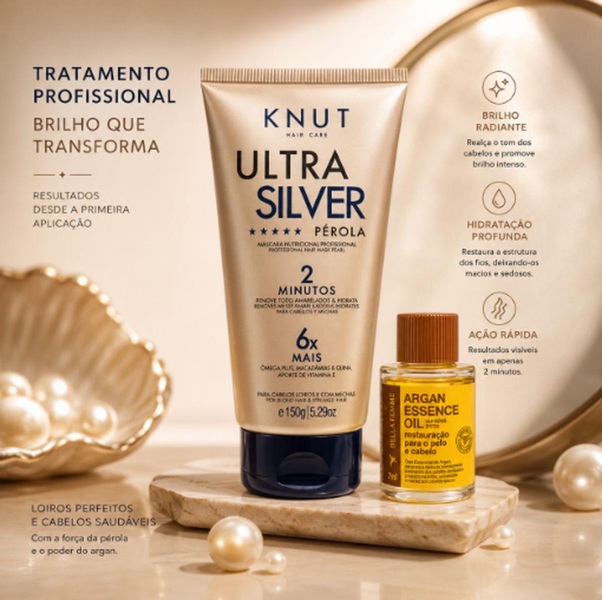 KIT KNUT MÁSCARA ULTRA SILVER PEROLA 150G COM ÓLEO 7ML