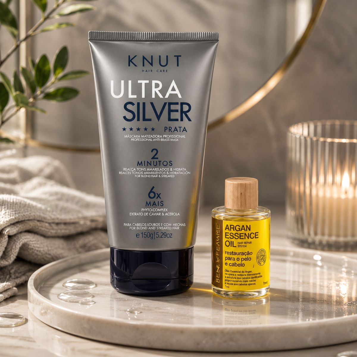 KIT KNUT MÁSCARA ULTRA SILVER PRATA 150G COM ÓLEO 7ML