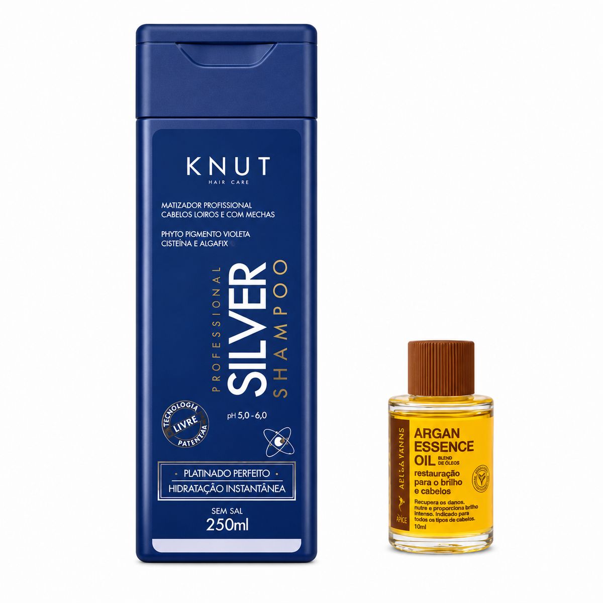 KIT KNUT SHAMPOO SILVER CISTEINE 250ML COM ÓLEO 7ML