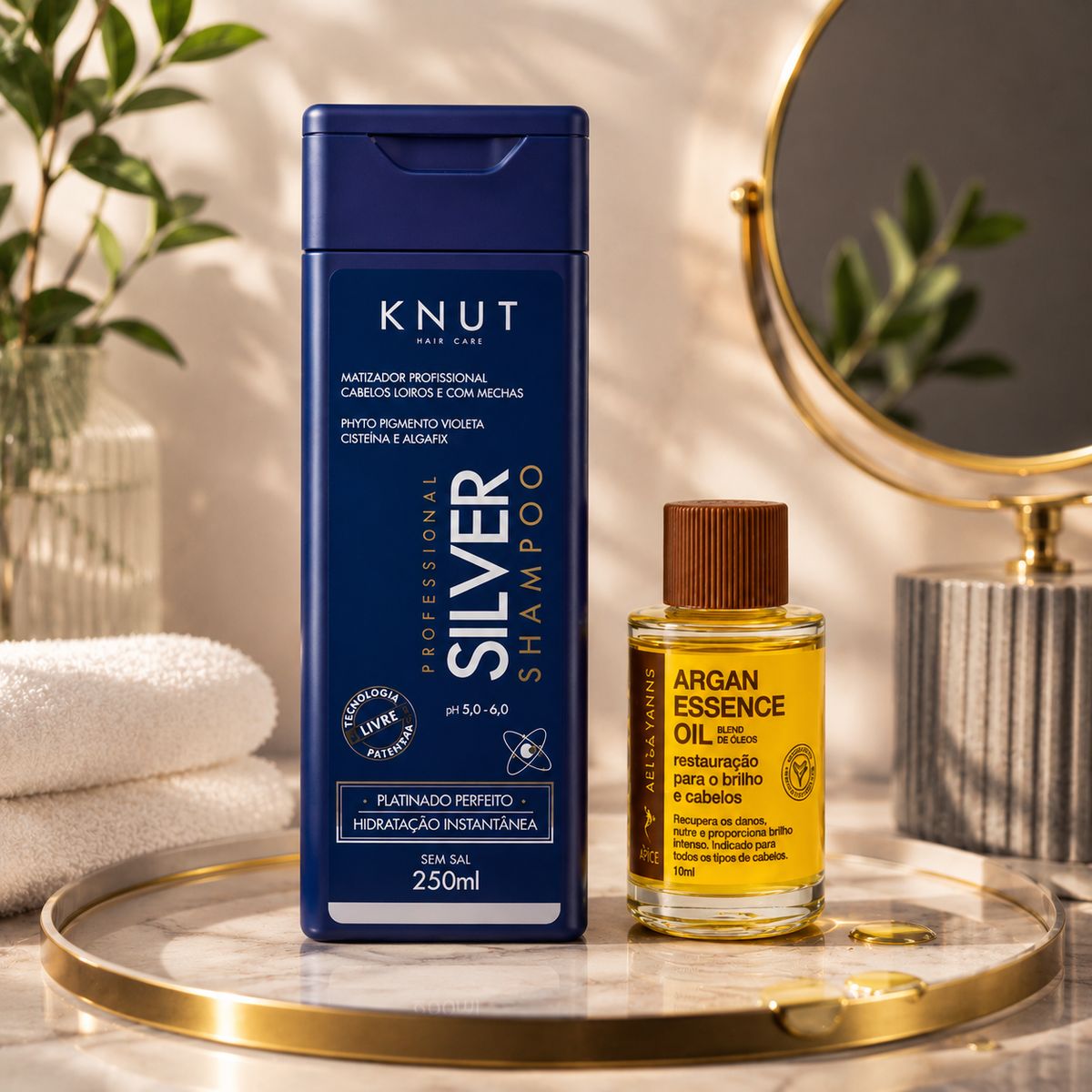 KIT KNUT SHAMPOO SILVER CISTEINE 250ML COM ÓLEO 7ML