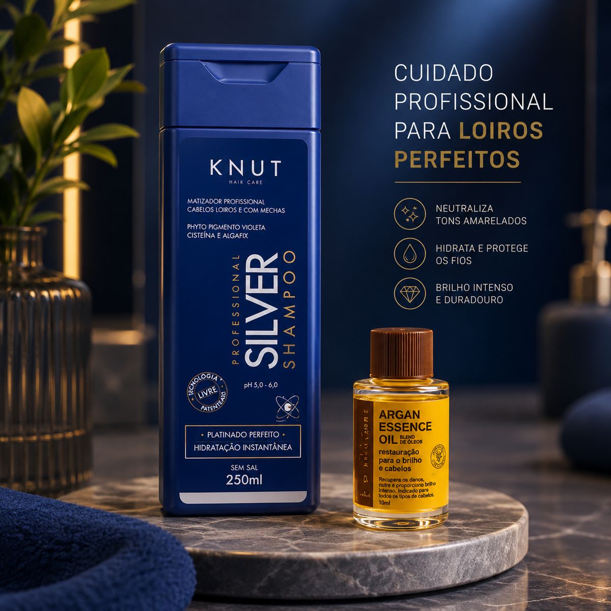 KIT KNUT SHAMPOO SILVER CISTEINE 250ML COM ÓLEO 7ML