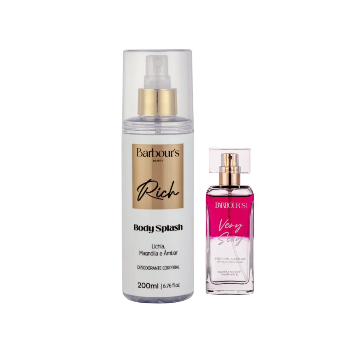 KIT BODY SPLASH RICH BARBOURS 200ML COM PERFUME CAPILAR VERY SEXY BARBOURS 50ML