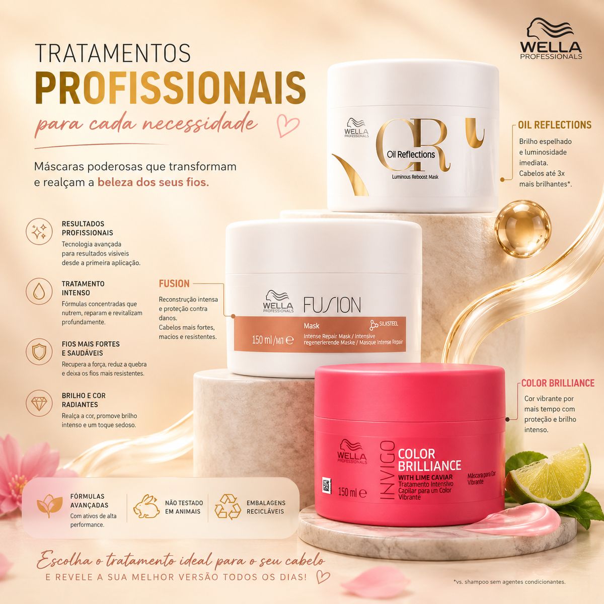 KIT WELLA NOVO MÁSCARA COLOR BRILLIANCE + OIL REFLECTIONS + FUSION 150ML
