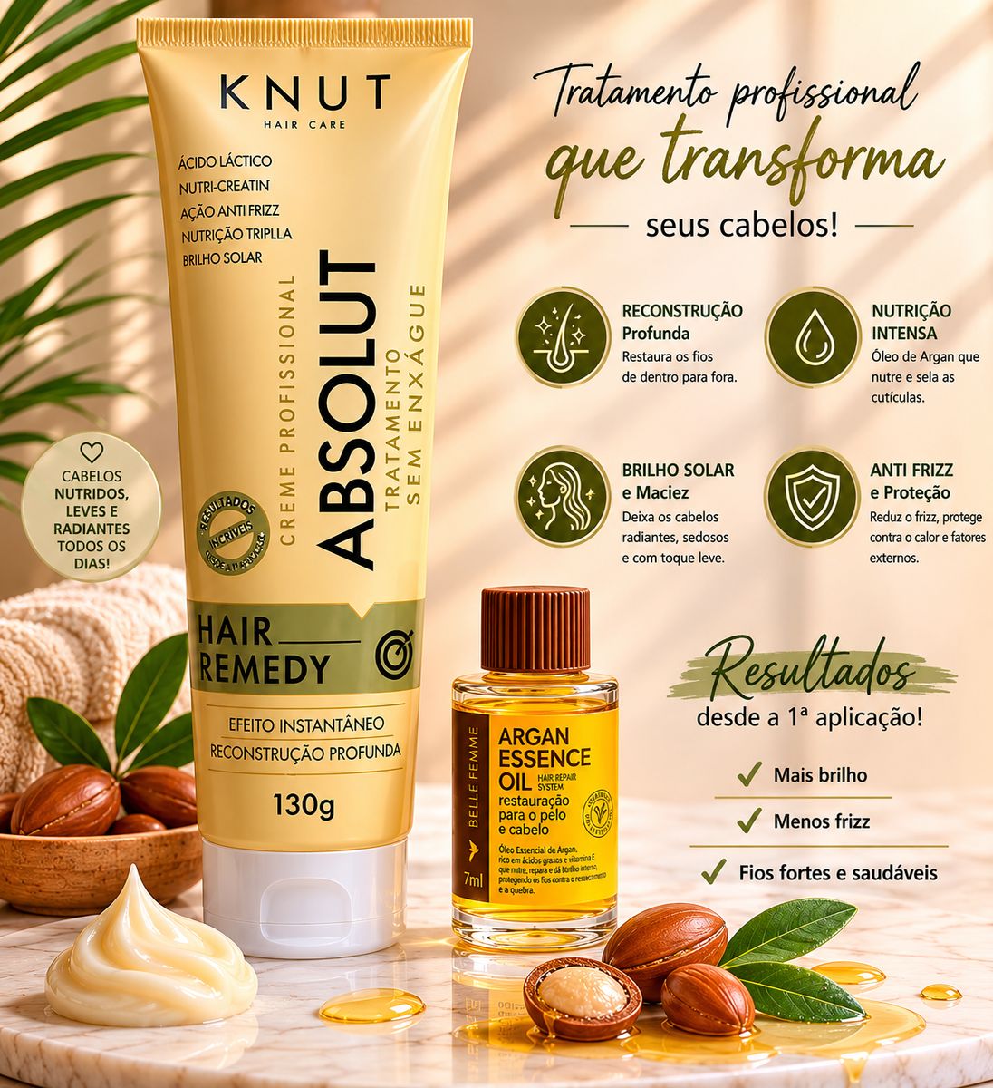 KIT KNUT CREME HAIR REMEDY ABSOLUT 130G COM ÓLEO 7ML