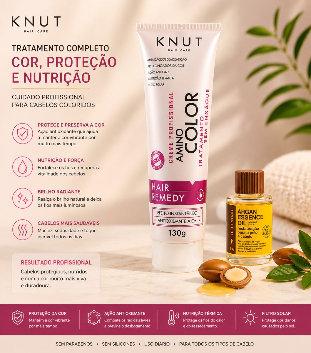 KIT KNUT LEAVE-IN HAIR REMEDY AMINO COLOR 130G COM ÓLEO