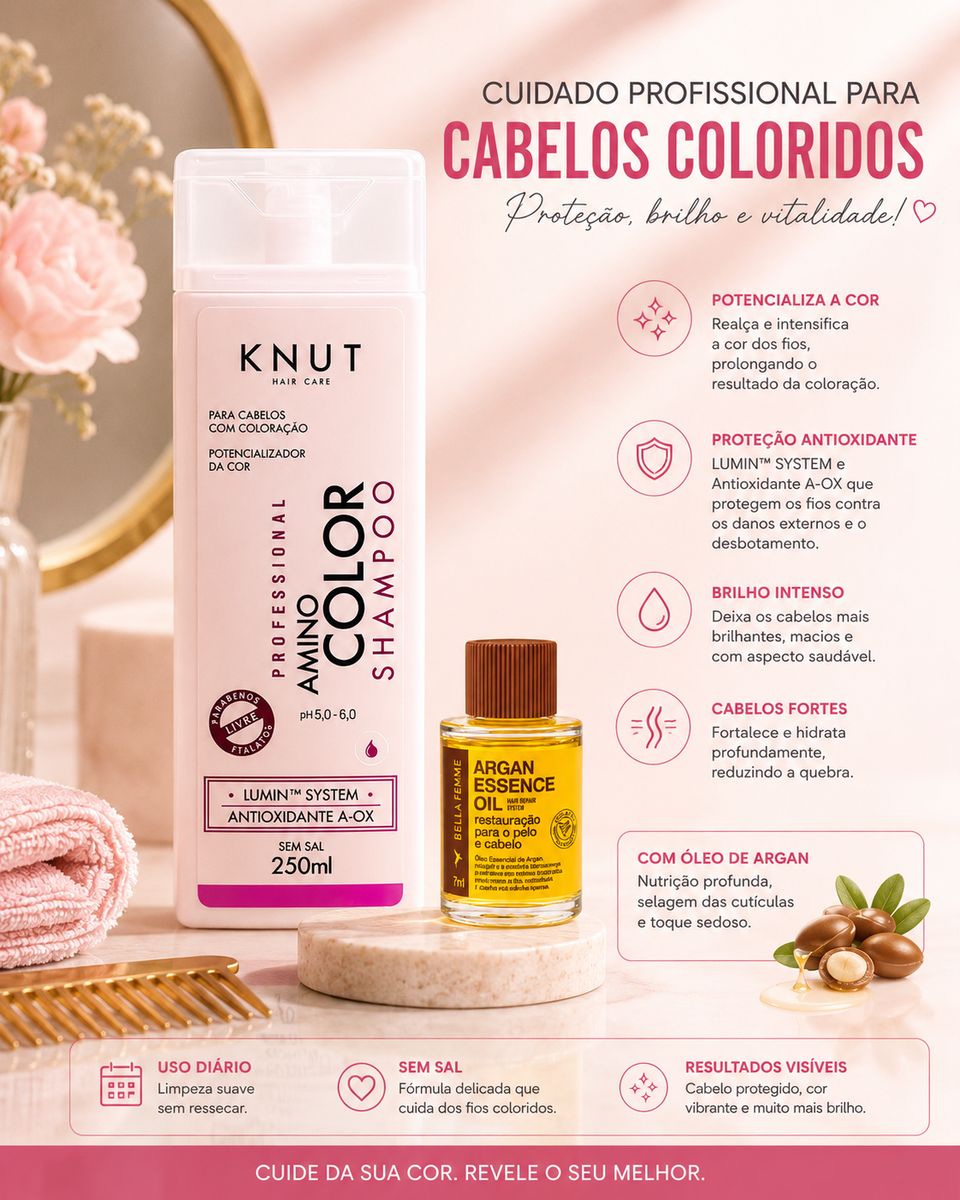 KIT KNUT SHAMPOO AMINO COLOR 250ML COM ÓLEO