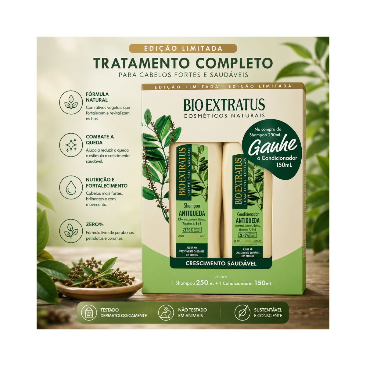 KIT ANTIQUEDA JABORANDI SHAMPOO 250ML + CONDICIONADOR 150ML BIO EXTRATUS