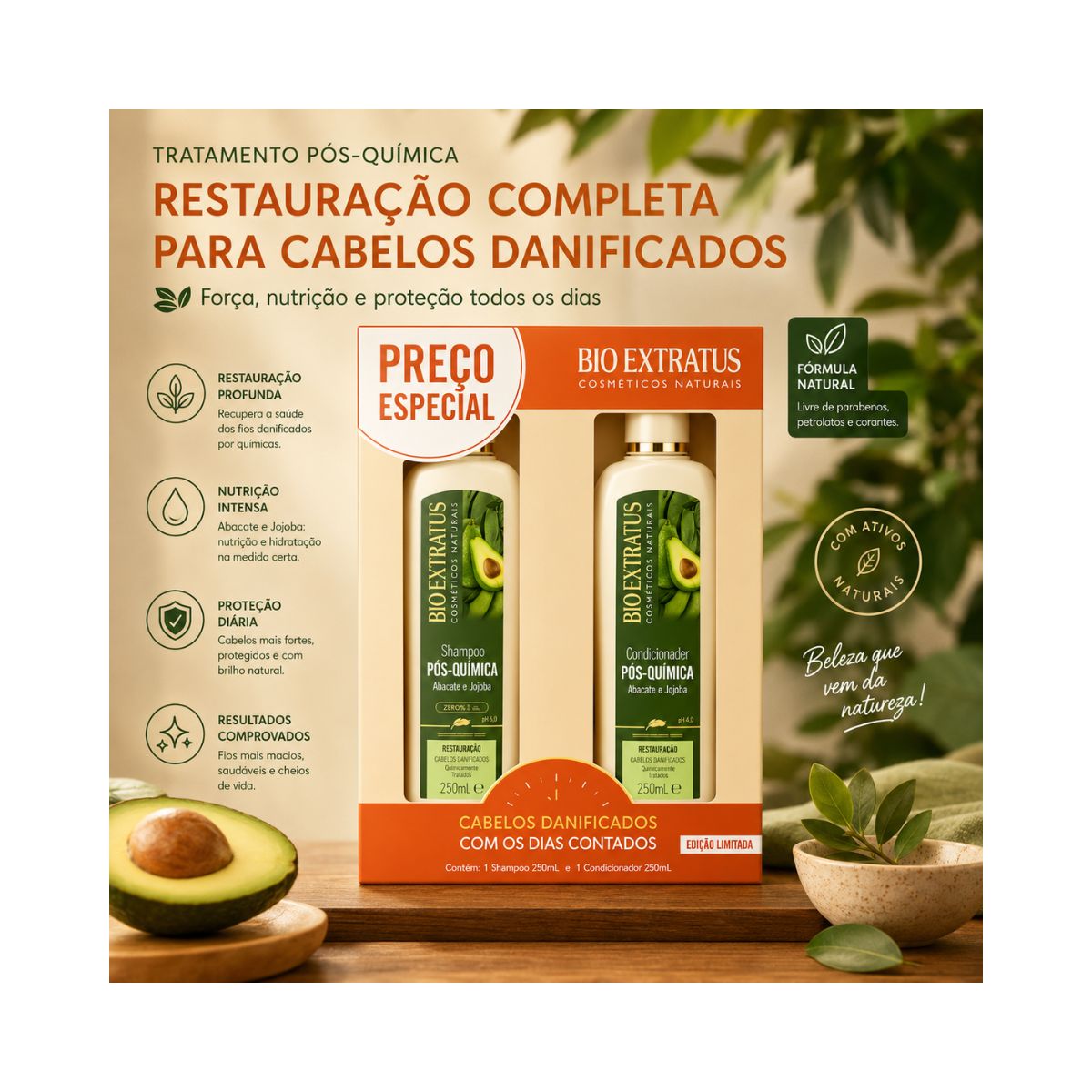 KIT PÓS-QUIMICA SHAMPOO 250ML + COND. 250ML BIO EXTRATUS