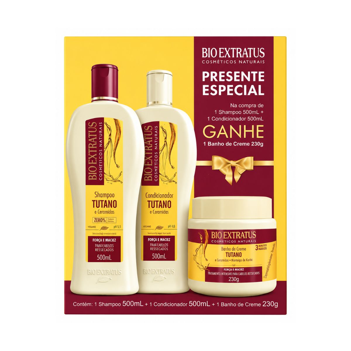 KIT TUTANO SHAMPOO 500ML + COND. 500ML + BANHO DE CREME 230G BIO EXTRATUS
