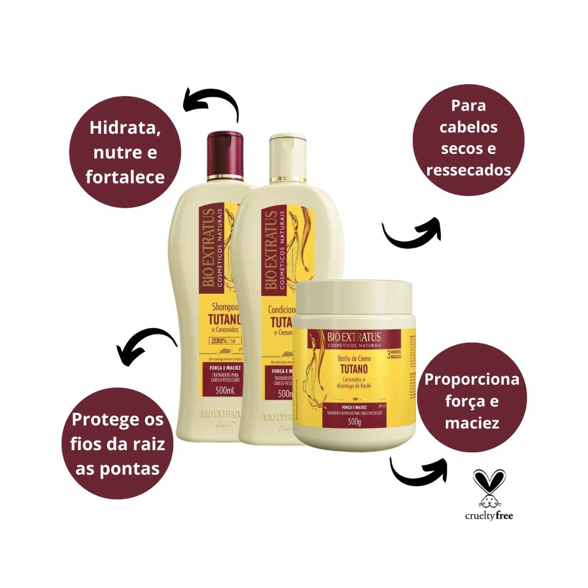 KIT TUTANO SHAMPOO 500ML + COND. 500ML + BANHO DE CREME 230G BIO EXTRATUS