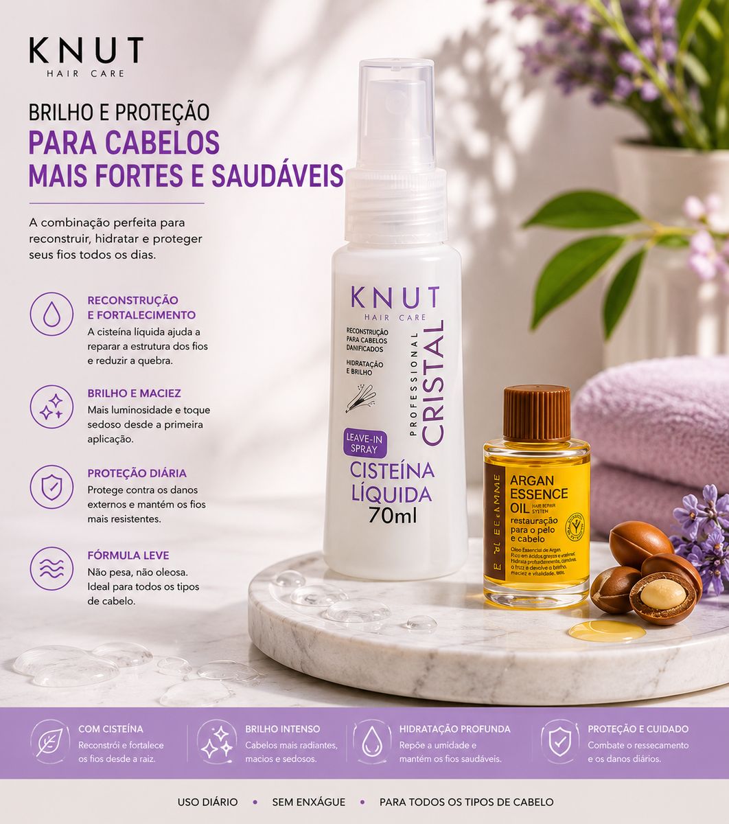 KIT KNUT LEAVE-IN CRISTAL KNUT 70ML COM ÓLEO 7ML