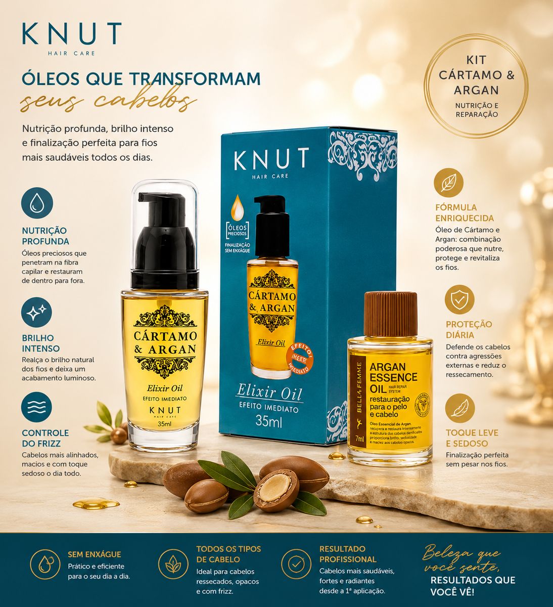 KIT KNUT ELIXIR CARTAMO E ARGAN 35ML COM ÓLEO 7ML