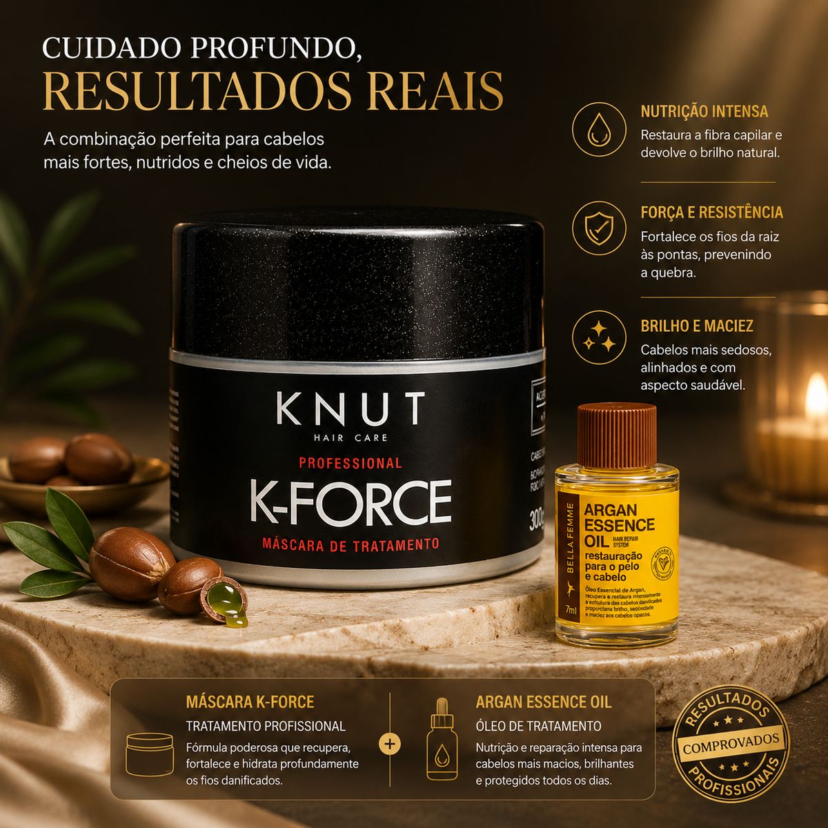 KIT KNUT MÁSCARA K-FORCE KNUT 300G COM ÓLEO 7ML