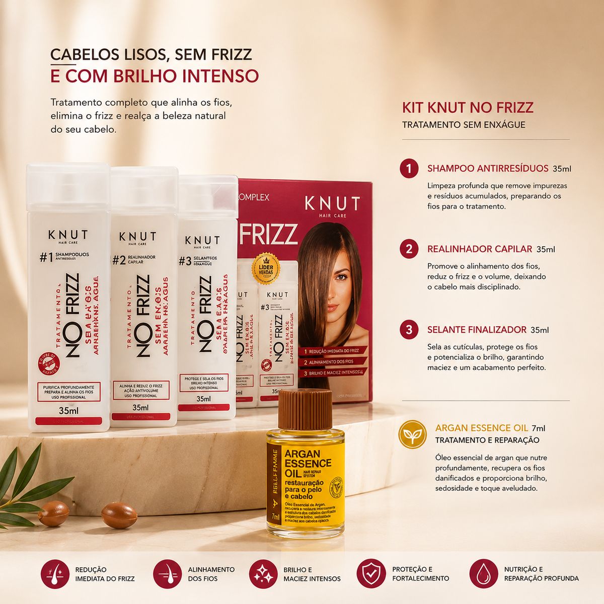 KIT KNUT KIT ESCOVA PROGRESSIVA NO FRIZZ KNUT COM ÓLEO 7ML