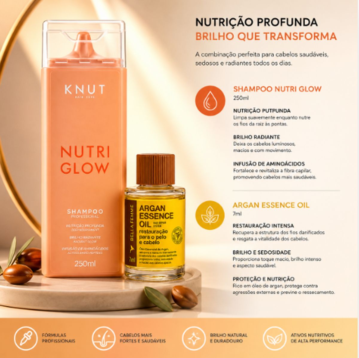 KIT KNUT SHAMPOO NUTRIGLOW KNUT 250ML COM ÓLEO