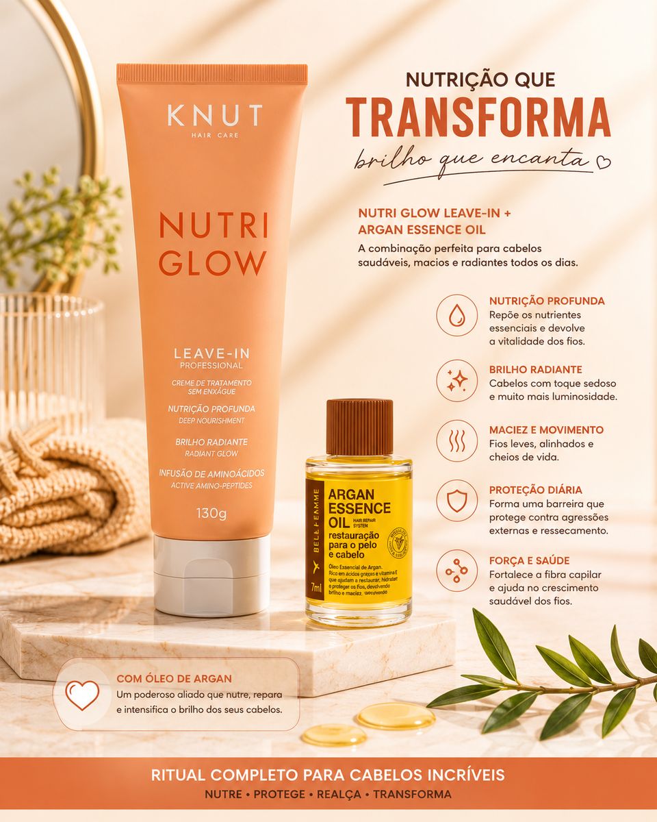 KIT KNUT LEAVE-IN CREME NUTRIGLOW KNUT 130G COM ÓLEO