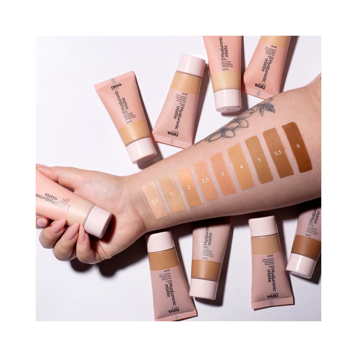 BASE LÍQUIDA HYALURONIC MATTE COR 1 NINA MAKEUP