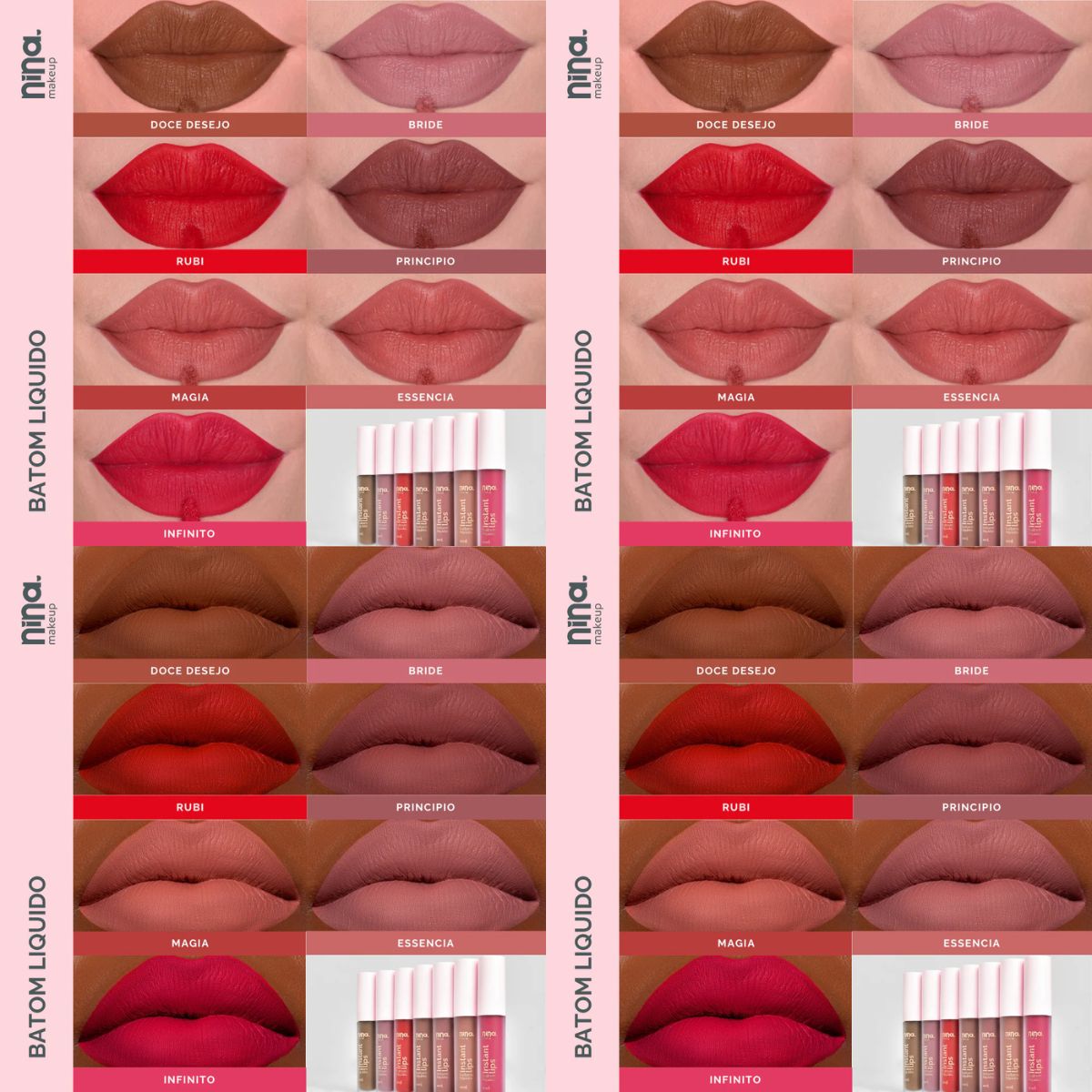 BATOM LÍQUIDO MATTE INSTANT LIPS INFINITO NINA MAKEUP