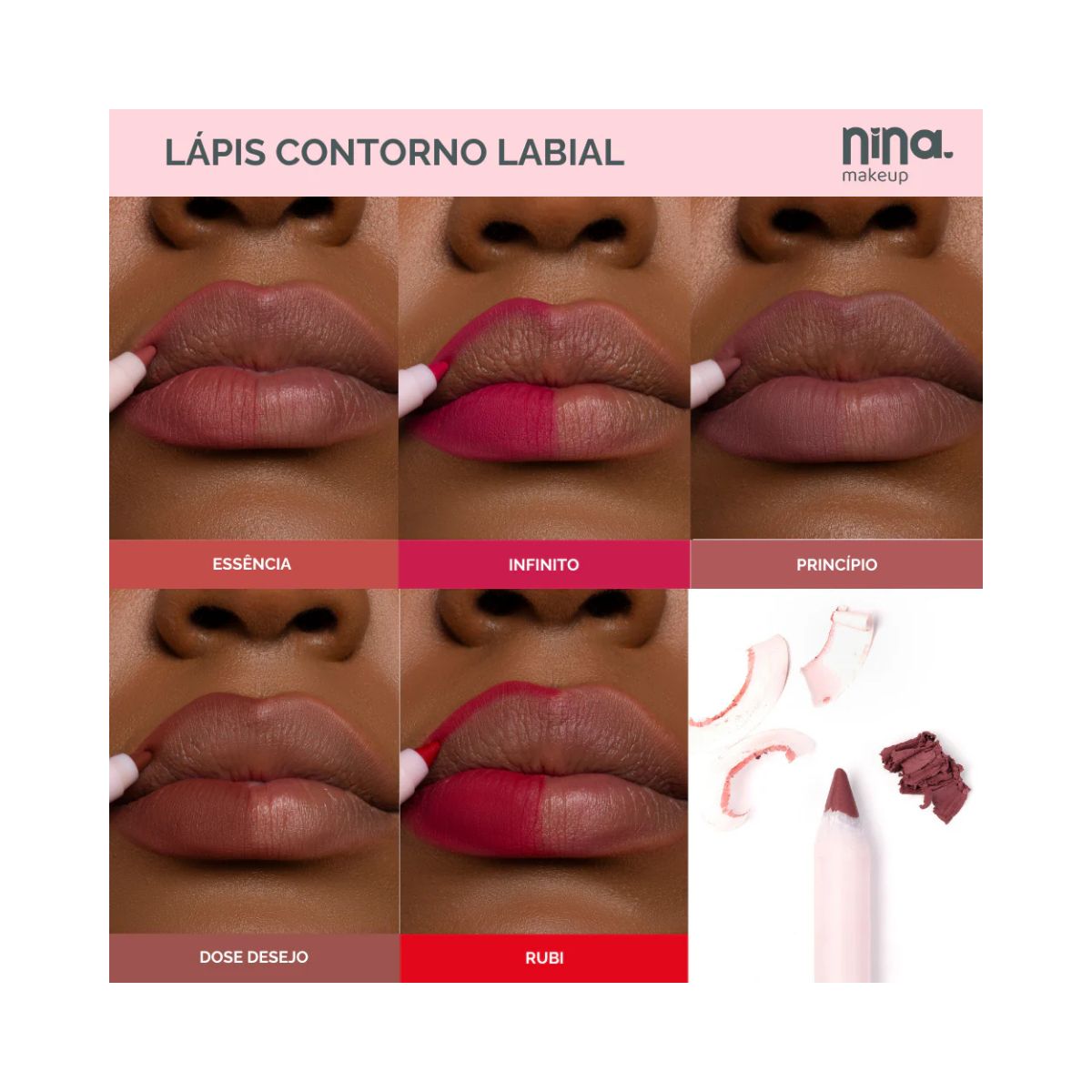 LÁPIS CONTORNO LABIAL INSTANT LIPS ESSÊNCIA NINA MAKEUP