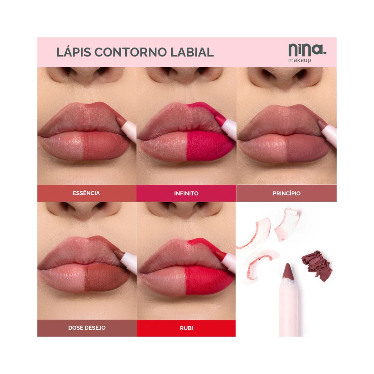 LÁPIS CONTORNO LABIAL INSTANT LIPS ESSÊNCIA NINA MAKEUP