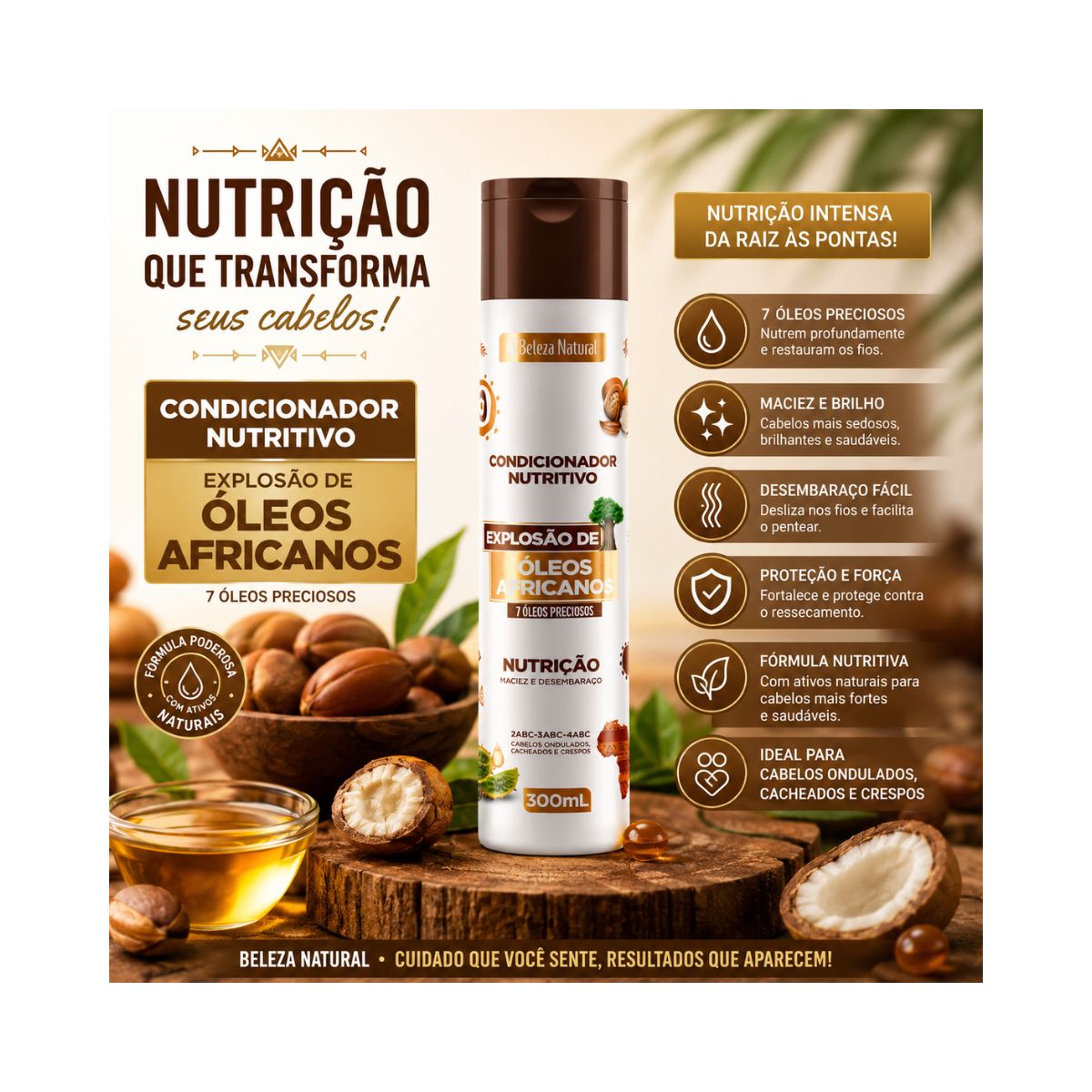 CONDICIONADOR EXPLOSÃO DE ÓLEOS AFRICANOS BELEZA NATURAL 300ML