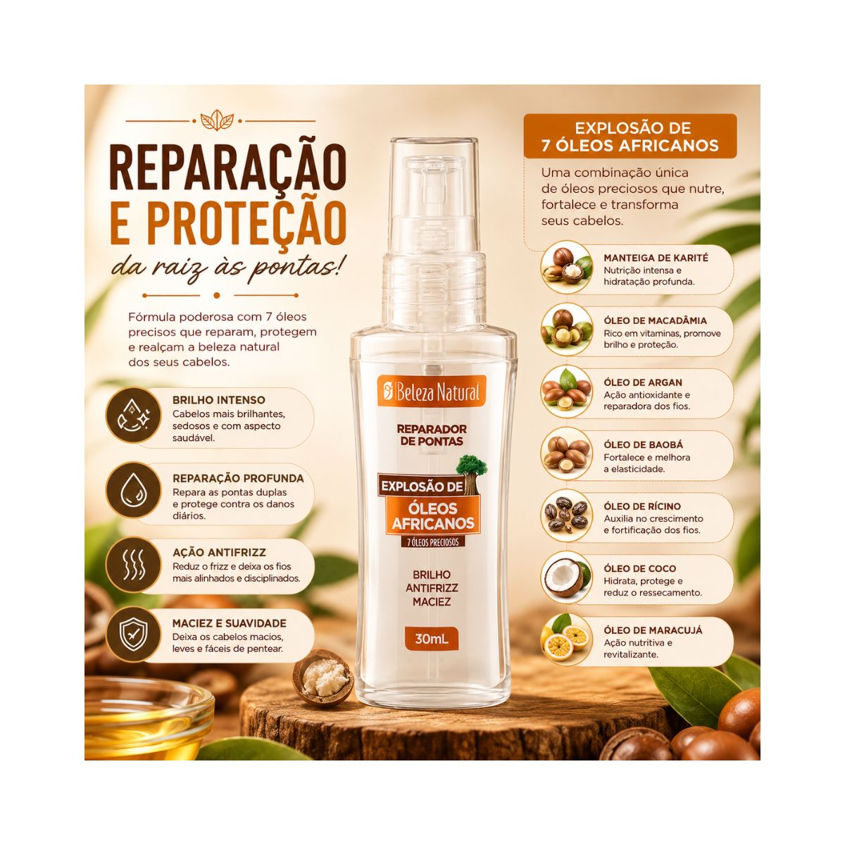 REPARADOR DE PONTAS EXPLOSÃO DE ÓLEOS AFRICANOS BELEZA NATURAL 30ML