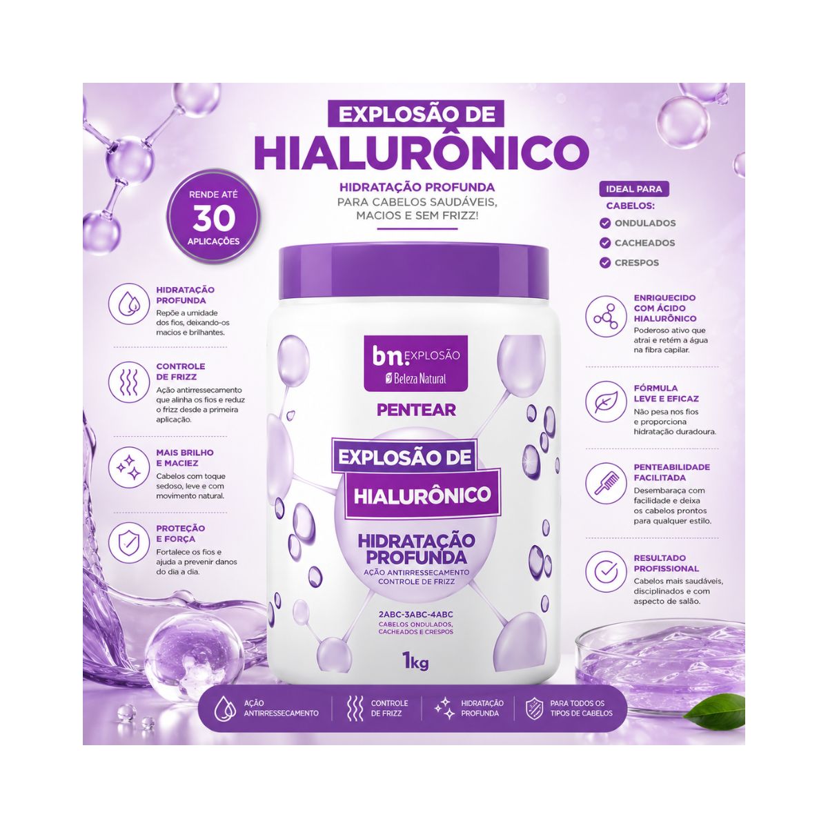 CREME DE PENTEAR EXPLOSÃO DE HIALURÔNICO BELEZA NATURAL 1KG