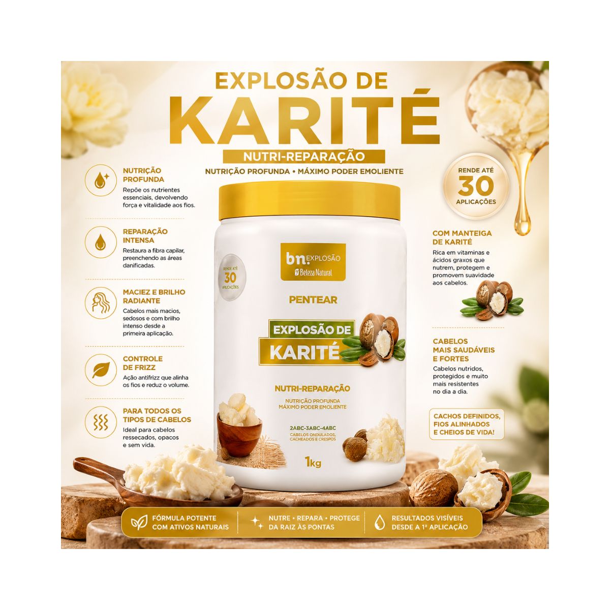 CREME DE PENTEAR EXPLOSÃO DE KARITÉ BELEZA NATURAL 1KG
