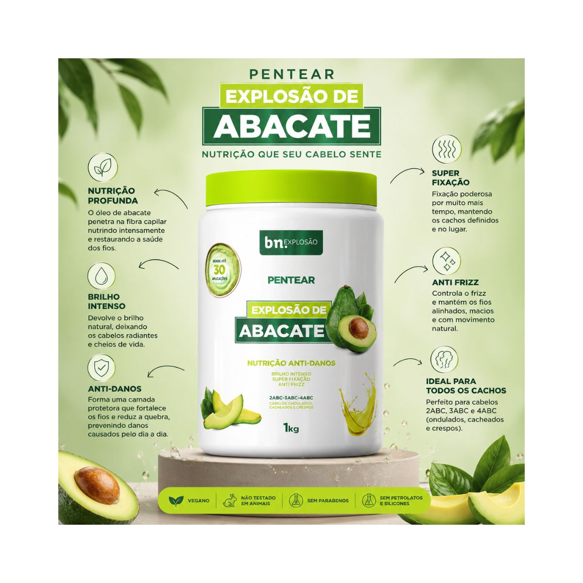 CREME DE PENTEAR EXPLOSÃO DE ABACATE BELEZA NATURAL 1KG
