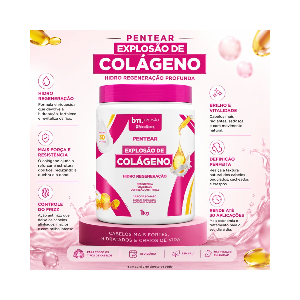 CREME DE PENTEAR EXPLOSÃO DE COLÁGENO BELEZA NATURAL 1KG