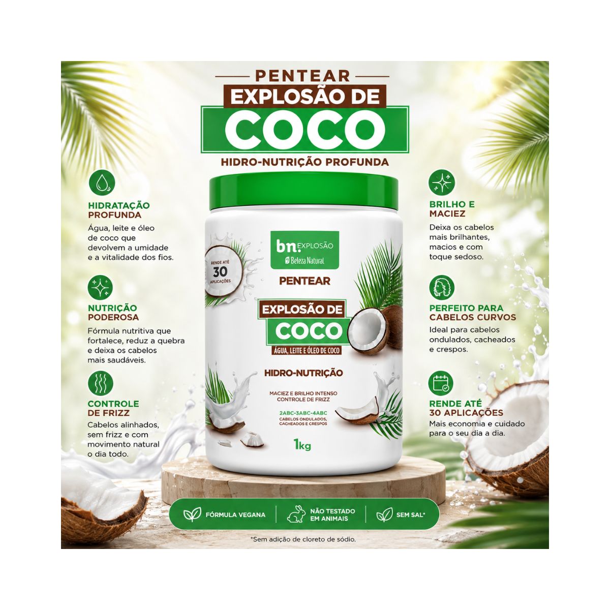 CREME DE PENTEAR EXPLOSÃO DE COCO BELEZA NATURAL 1KG