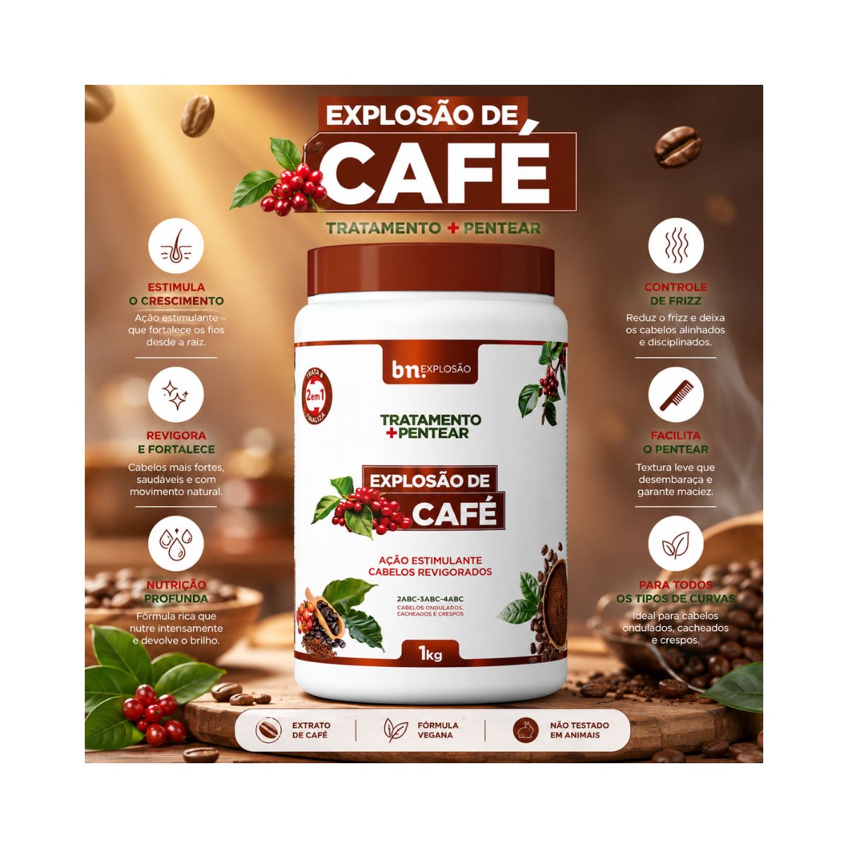CREME DE PENTEAR EXPLOSÃO DE CAFÉ BELEZA NATURAL 1KG