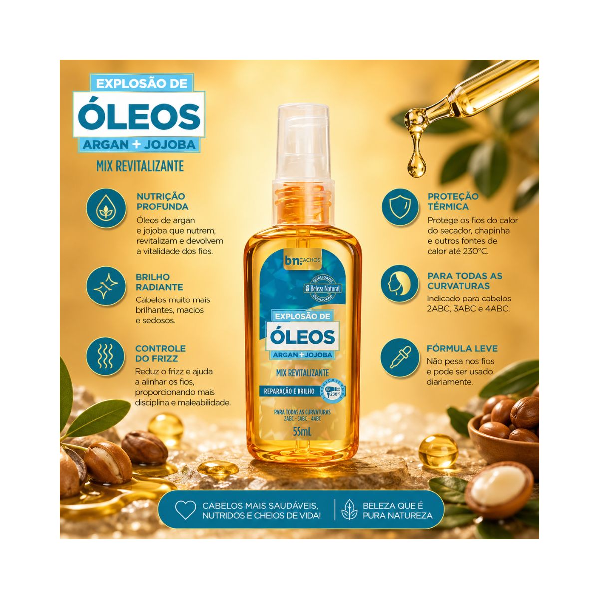 EXPLOSÃO ÓLEOS JOJOBA E ARGAN BELEZA NATURAL 55ML