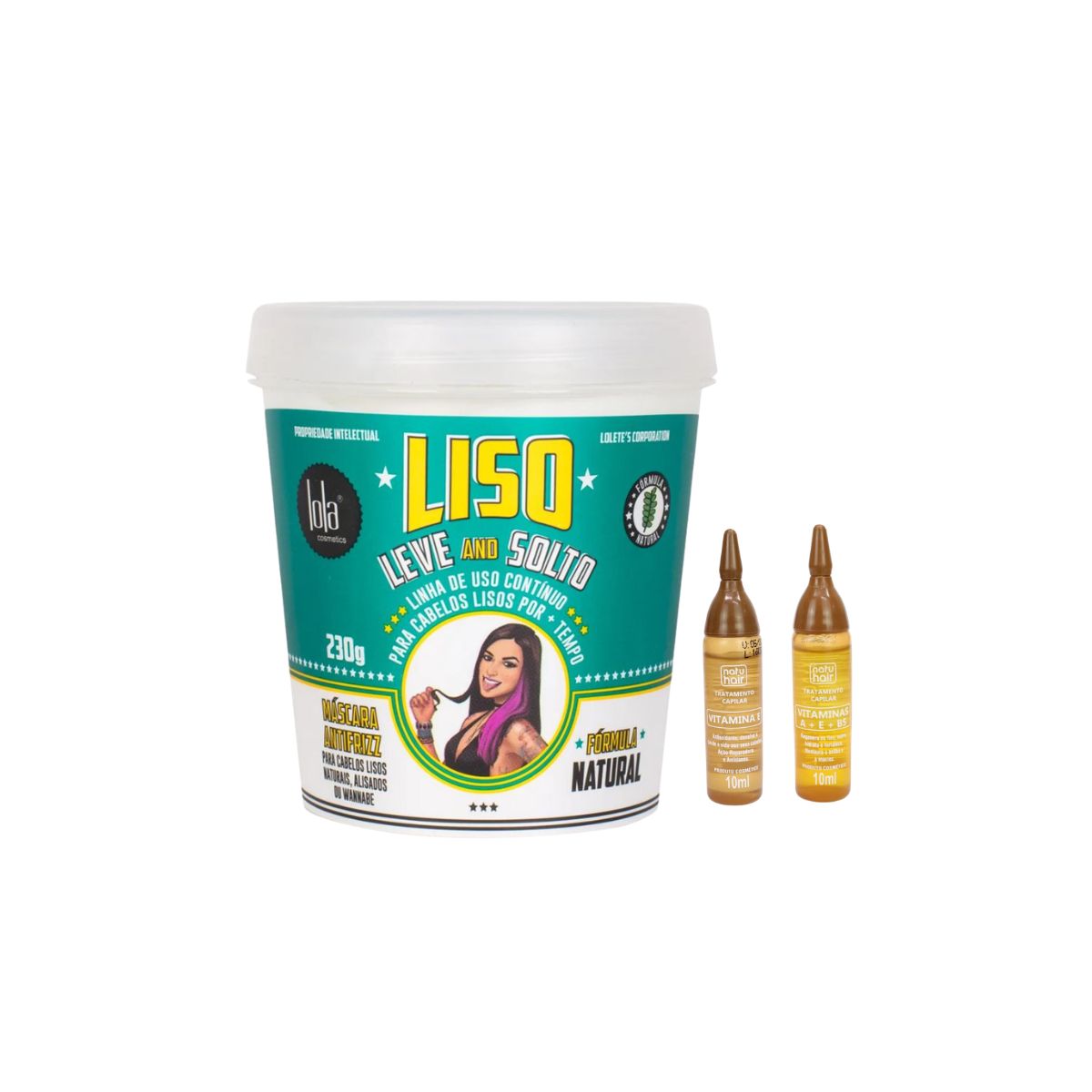 KIT MÁSCARA  LISO LEVE AND SOLTO LOLA COSMETICS 230G COM 2 AMPOLAS NATUHAIR