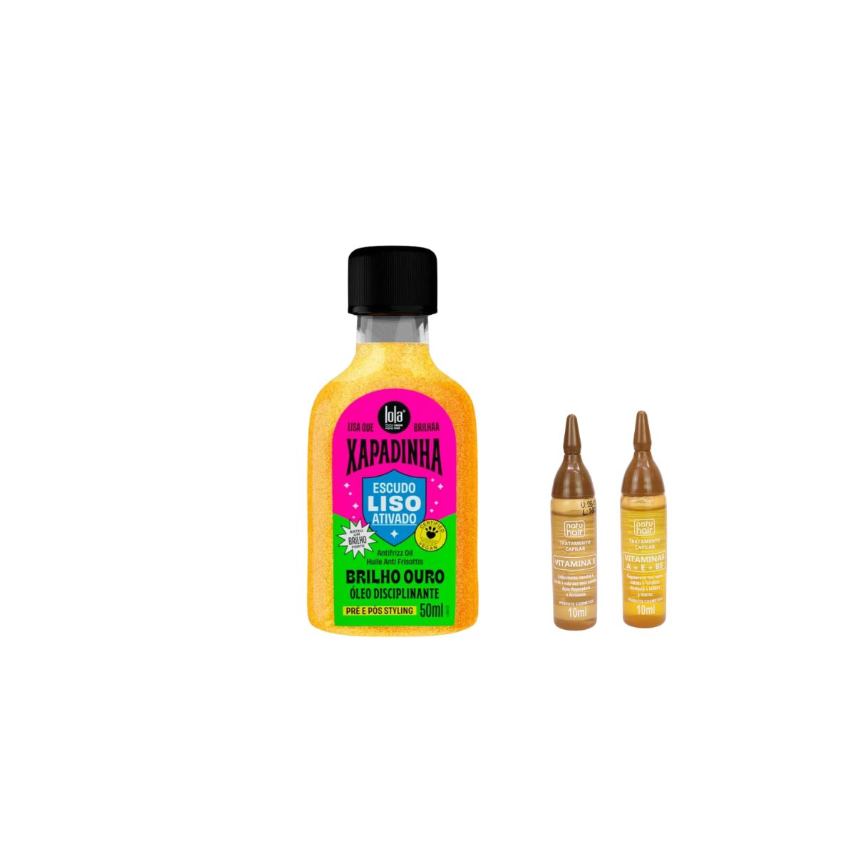 KIT ÓLEO XAPADINHA DISCIPLINANTE LOLA 50ML COM 2 AMPOLAS NATUHAIR