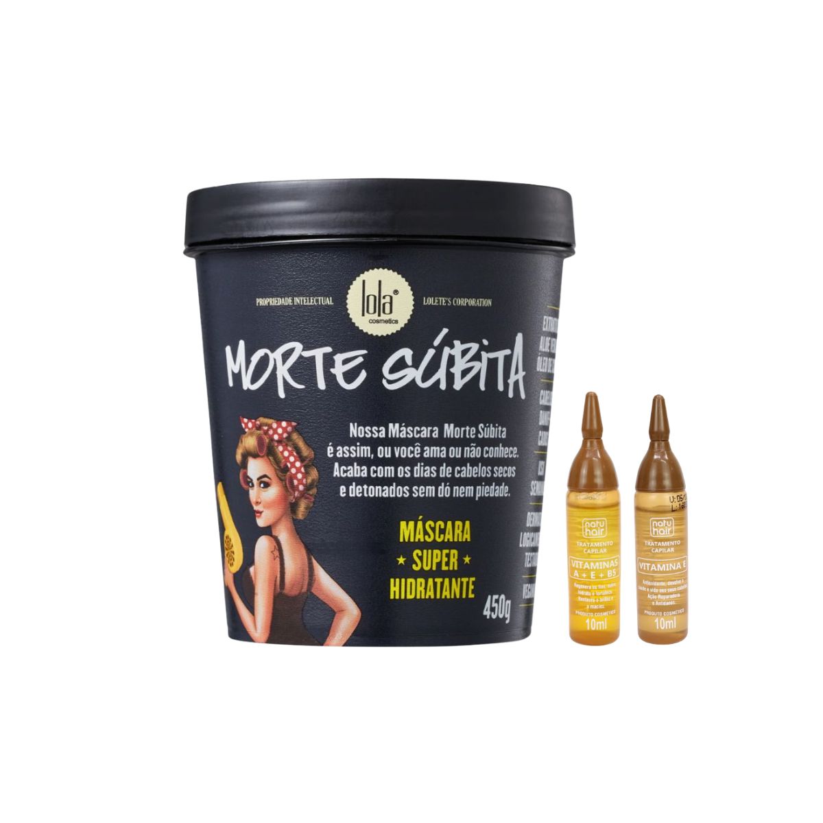 KIT MÁSCARA DE HIDRATAÇÂO MORTE SUBITA LOLA 450G COM 2 AMPOLAS NATUHAIR