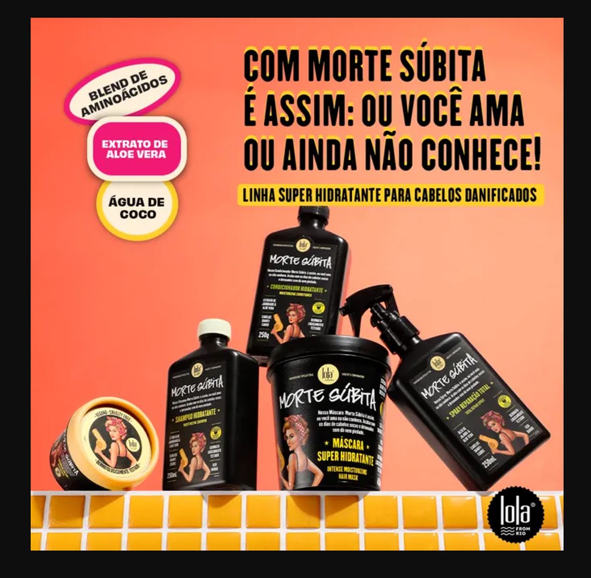KIT MÁSCARA DE HIDRATAÇÂO MORTE SUBITA LOLA 450G COM 2 AMPOLAS NATUHAIR