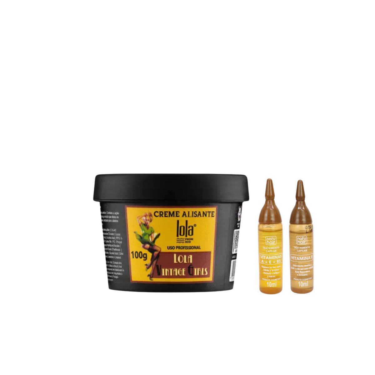 KIT CREME ALISANTE VINTAGE GIRLS LOLA COSMETICS 100G COM 2 AMPOLAS NATUHAIR