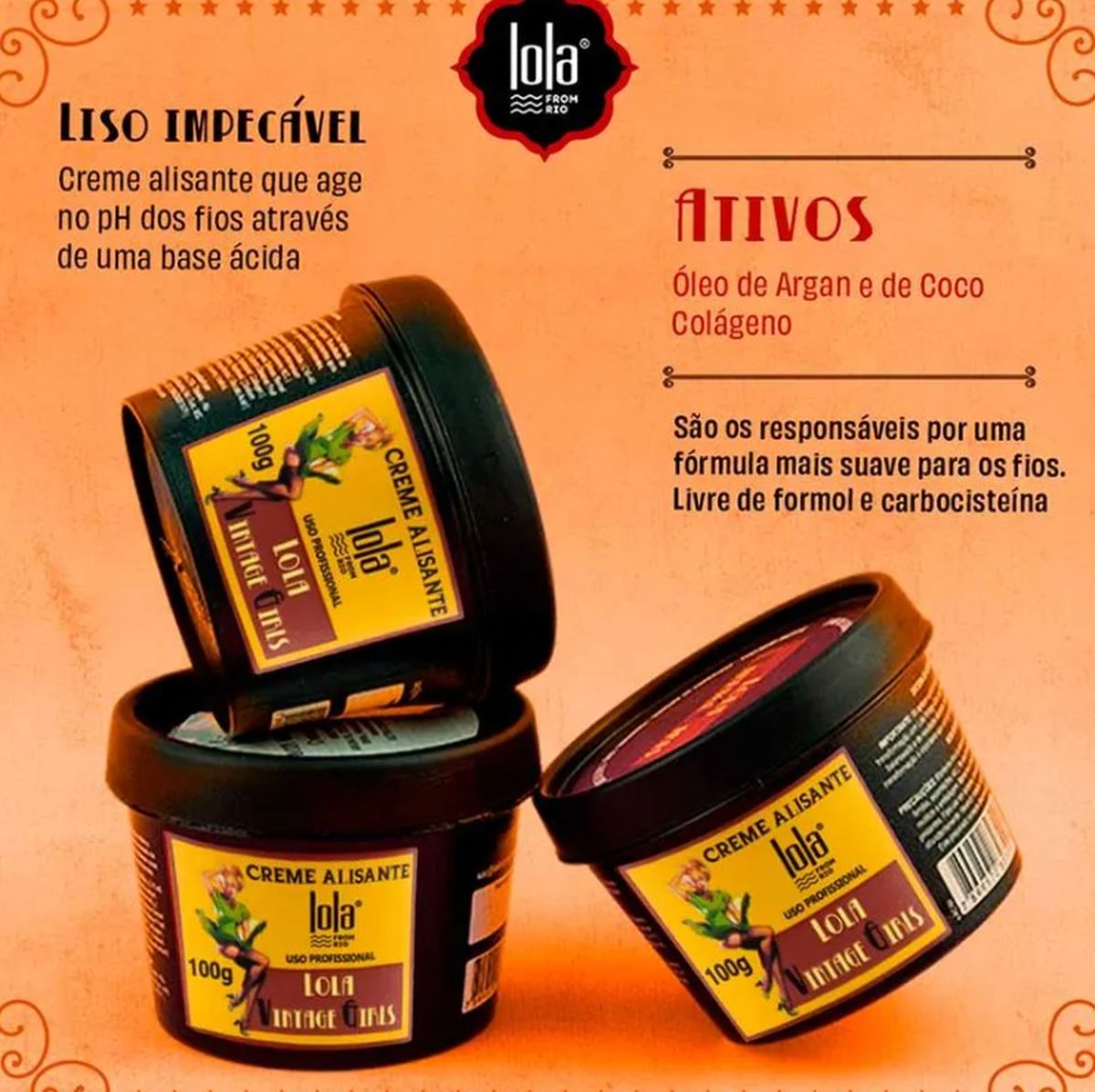 KIT CREME ALISANTE VINTAGE GIRLS LOLA COSMETICS 100G COM 2 AMPOLAS NATUHAIR