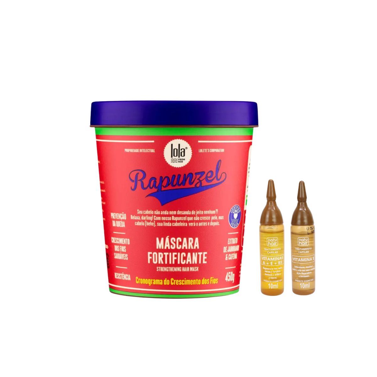 KIT MÁSCARA CAPILAR RAPUNZEL LOLA COSMETICS 450G COM 2 AMPOLAS NATUHAIR
