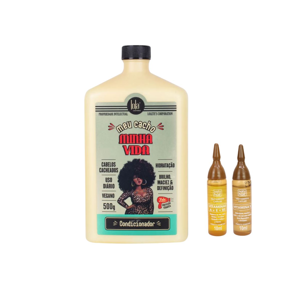 KIT CONDICIONADOR MEU CACHO MINHA VIDA LOLA 500ML COM 2 AMPOLAS NATUHAIR