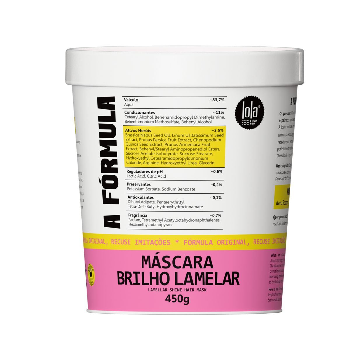 KIT MÁSCARA LOLA FROM RIO BRILHO LAMELAR A FÓRMULA 450G COM 2 AMPOLAS NATUHAIR