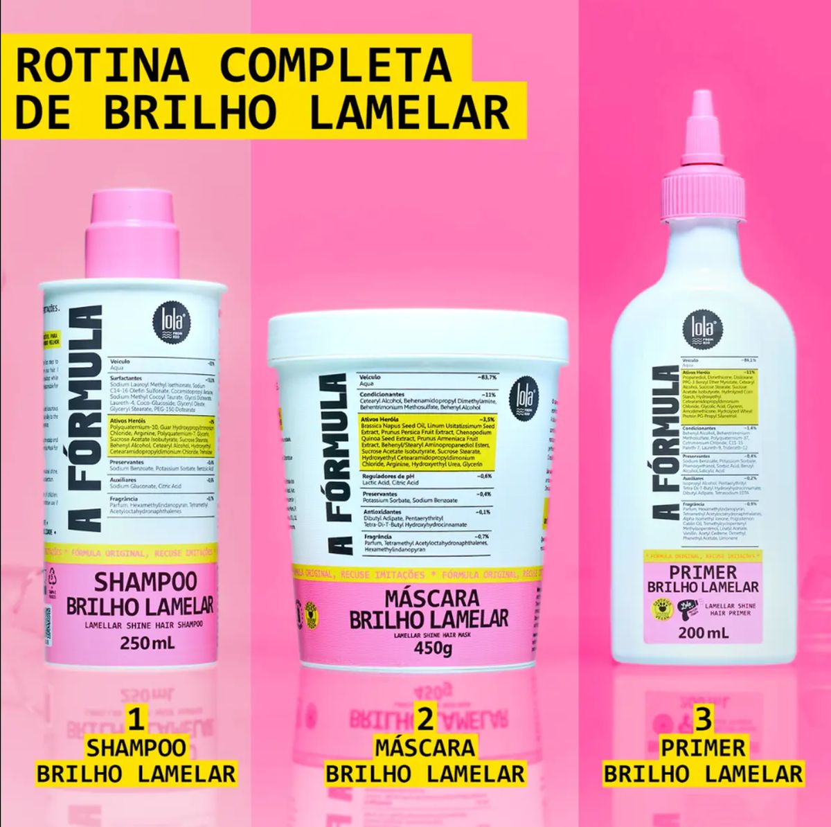 KIT MÁSCARA LOLA FROM RIO BRILHO LAMELAR A FÓRMULA 450G COM 2 AMPOLAS NATUHAIR