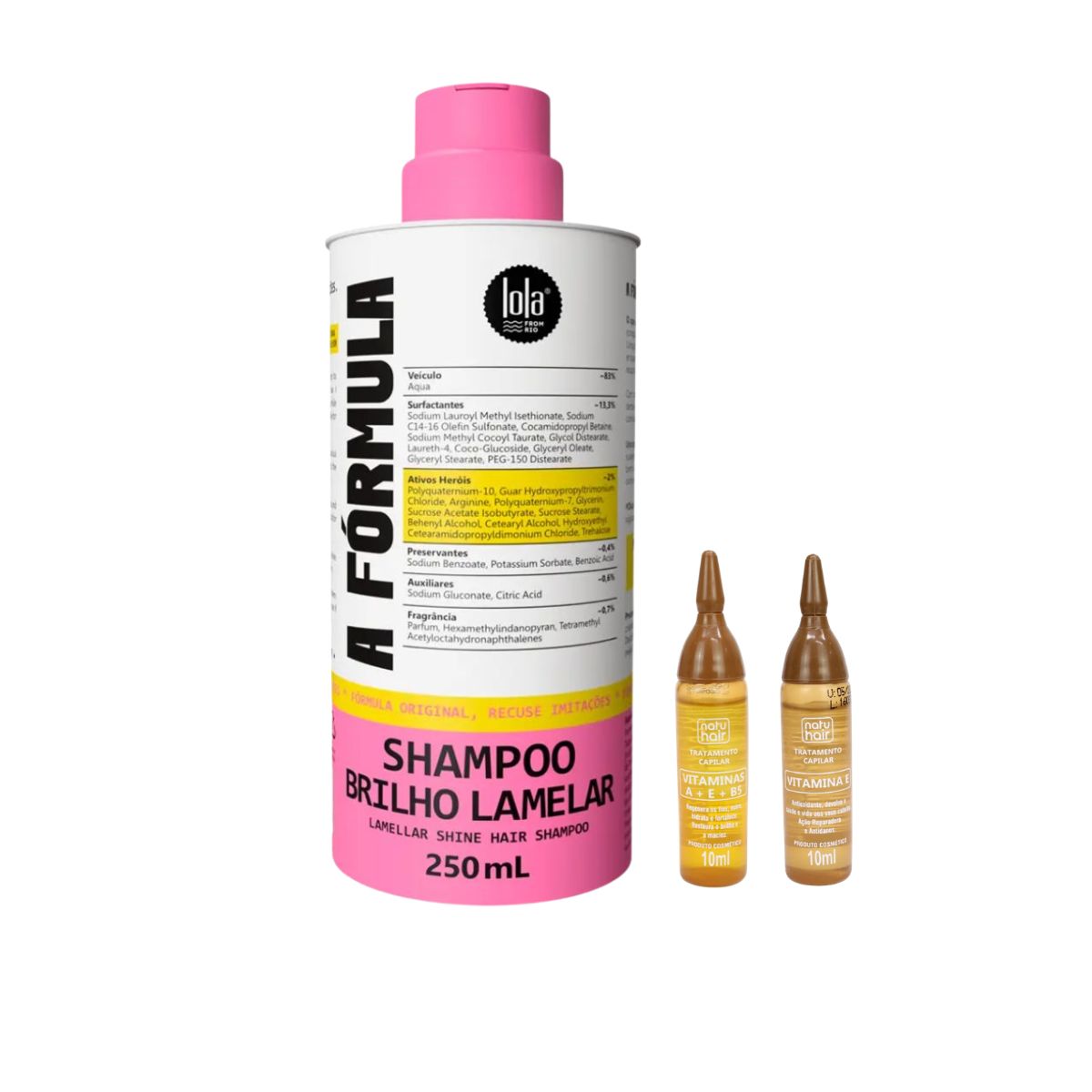 KIT SHAMPOO A FORMULA LOLA COSMETICS 250ML COM 2 AMPOLAS NATUHAIR