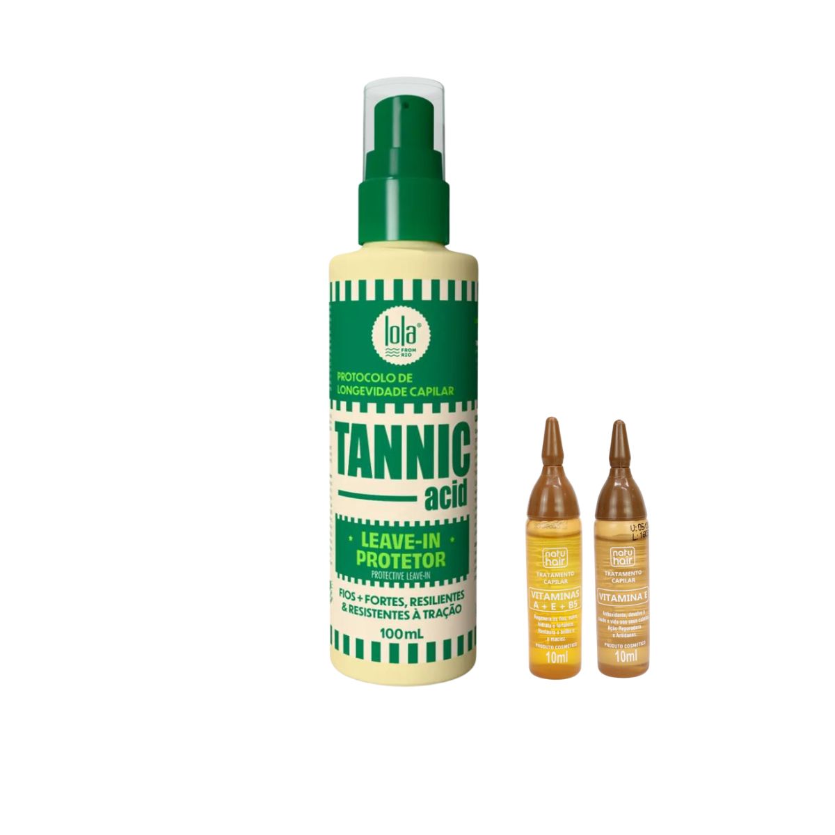 KIT LEAVE-IN TANNIC ACID LOLA COSMETICS 100ML COM 2 AMPOLAS NATUHAIR