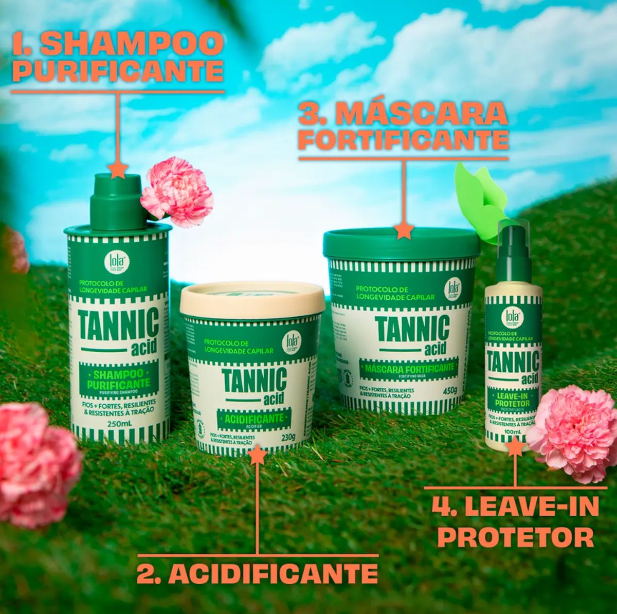 KIT LEAVE-IN TANNIC ACID LOLA COSMETICS 100ML COM 2 AMPOLAS NATUHAIR