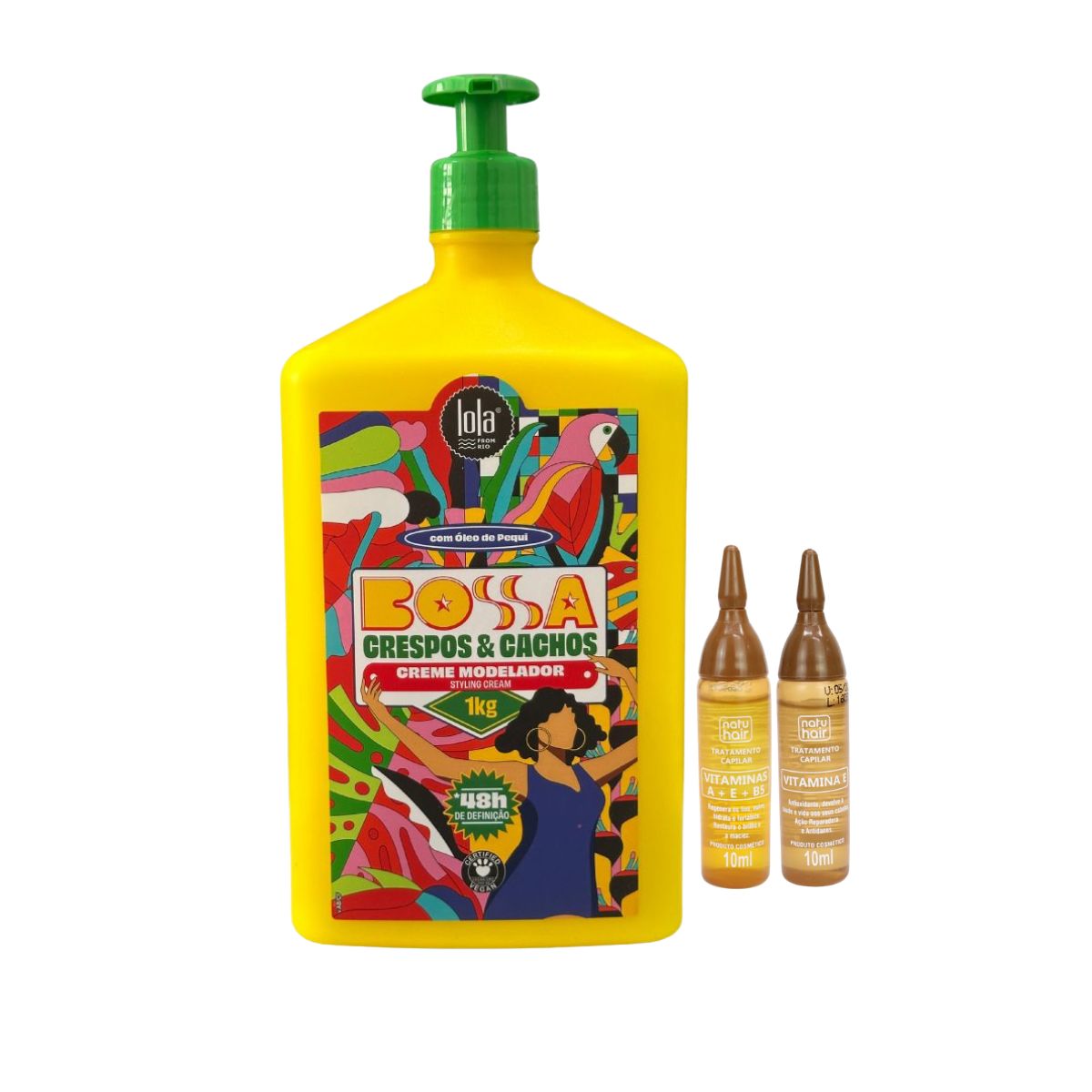 KIT CREME LOLA FROM RIO MODELADOR BOSSA CRESPOS & CACHOS 1KG COM 2 AMPOLAS NATUH