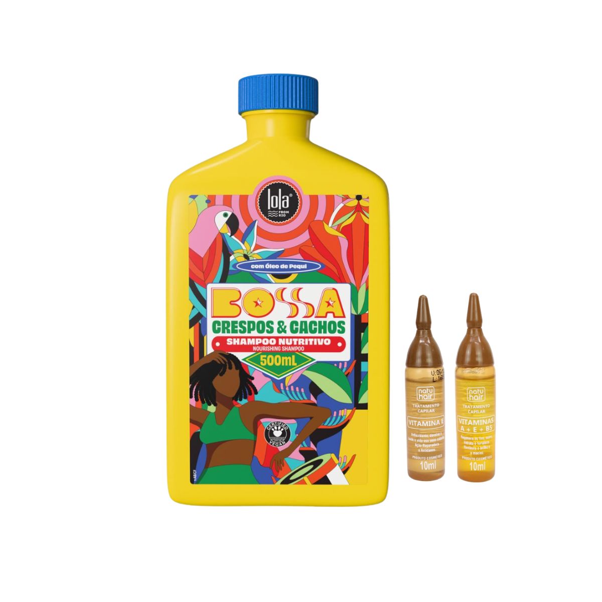 KIT SHAMPOO LOLA FROM RIO NUTRITIVO BOSSA CRESPOS & CACHOS 500ML COM 2 AMPOLAS N